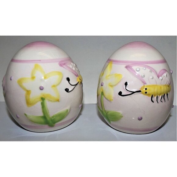 Flower and Butterfly ceramic set of 2 eggs, Easter, Spring, Decor - Picture 5 of 7